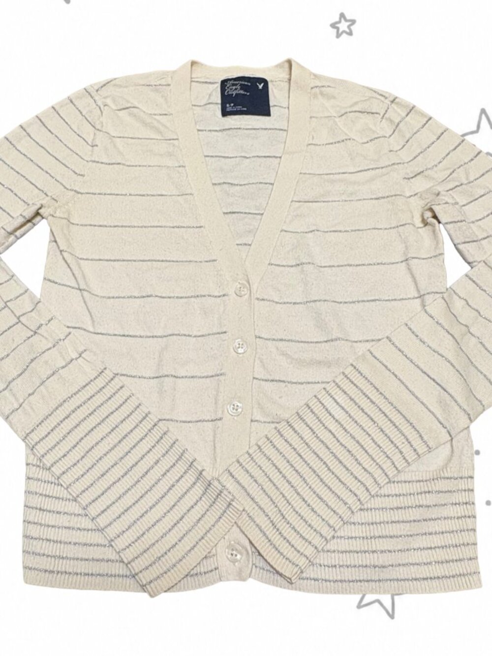 Vintage 2009 American Eagle Silver Metallic Striped Cardigan Y2K